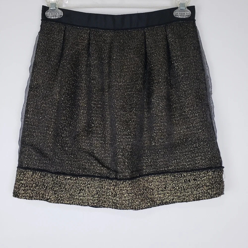 Loft Metallic Gold Black Mesh Overlay Skirt